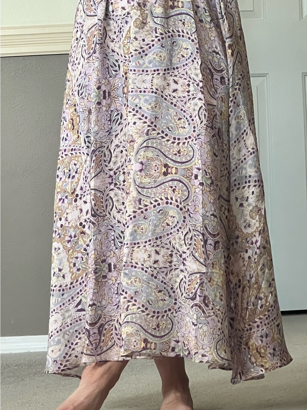 H&M Lavender Paisley Maxi Skirt with Cream and Gold Motifs